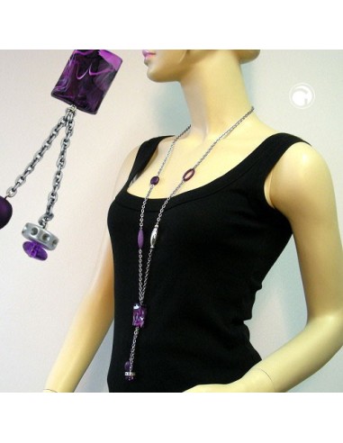 necklace rectangle lilac-white marbled 90cm