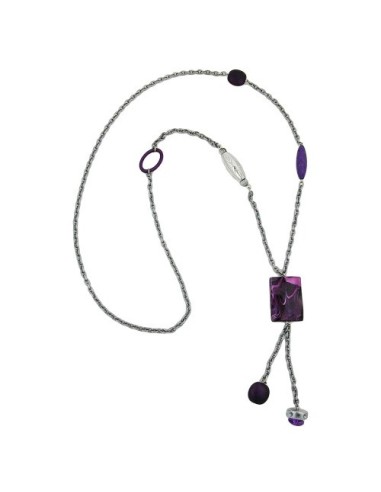 necklace rectangle lilac-white marbled 90cm
