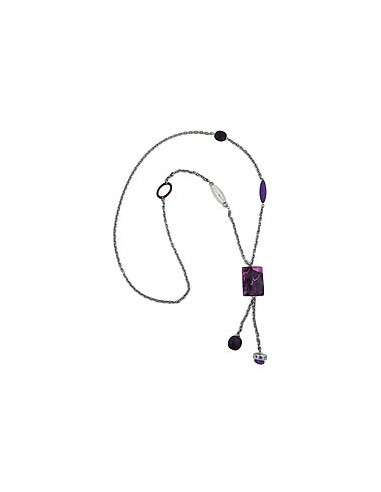 necklace rectangle lilac-white marbled 90cm