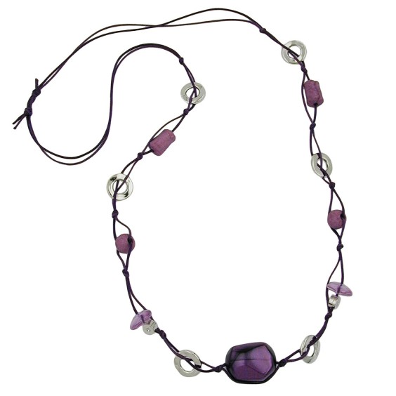 necklace purple beads 90cm