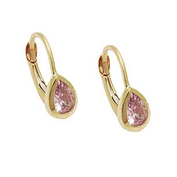 leverback earrings 14x5mm drop cubic zirconia pink 9k gold