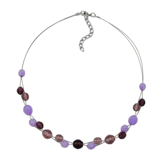 necklace glass beads purple 43cm