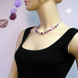 necklace glass beads purple 43cm