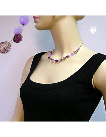 necklace glass beads purple 43cm
