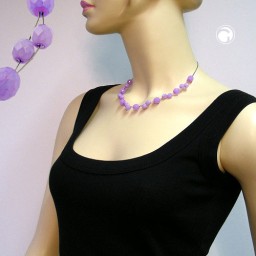 necklace glass beads purple 43cm