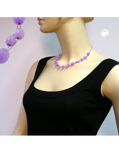 necklace glass beads purple 43cm