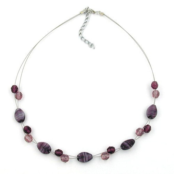 necklace glass beads purple 45cm