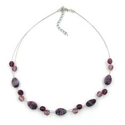 necklace glass beads purple 45cm