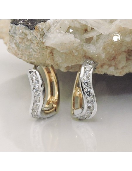 hoop earrings 12x3mm hinged huggie bicolor zirconias 9k gold