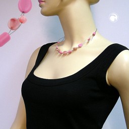 necklace glass beads pink