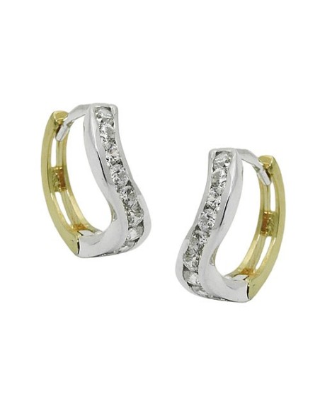 hoop earrings 12x3mm hinged huggie bicolor zirconias 9k gold
