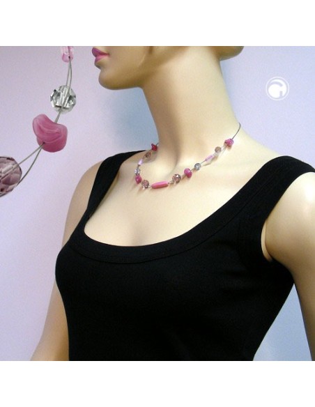 necklace glass beads purple 45cm