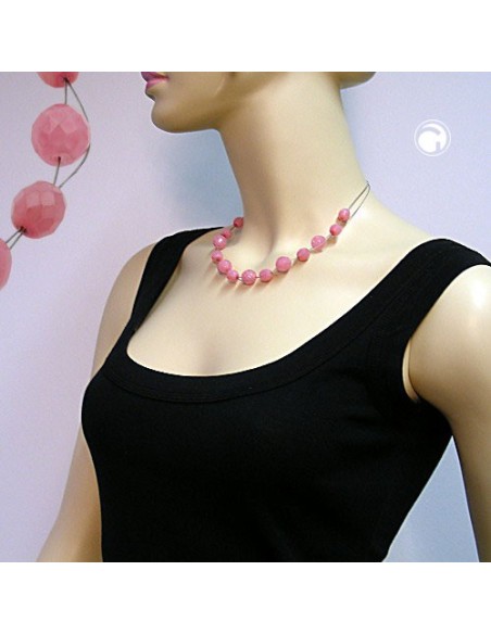 necklace glass beads pink 45cm