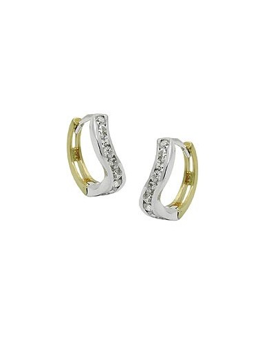 hoop earrings 12x3mm hinged huggie bicolor zirconias 9k gold