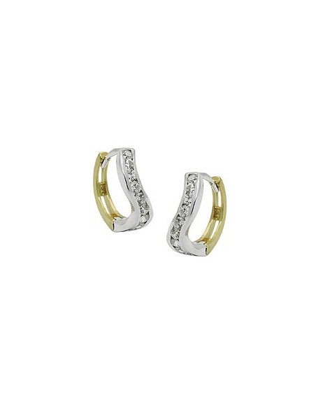 hoop earrings 12x3mm hinged huggie bicolor zirconias 9k gold