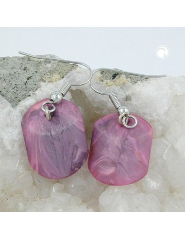 hook earrings slanted bead pink marbled