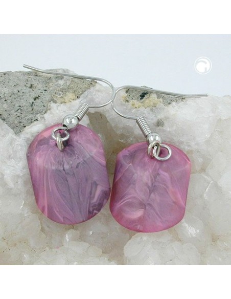 hook earrings slanted bead pink marbled