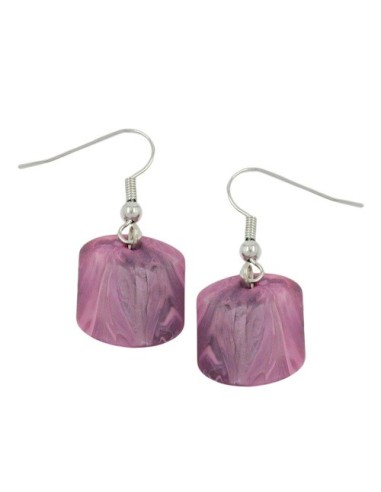 hook earrings slanted bead pink marbled