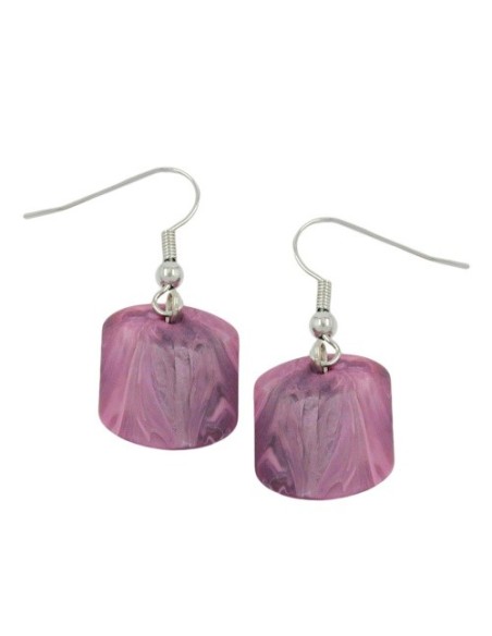 hook earrings slanted bead pink marbled