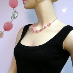 necklace glass beads pink 45cm