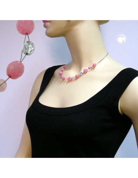 necklace glass beads pink 45cm