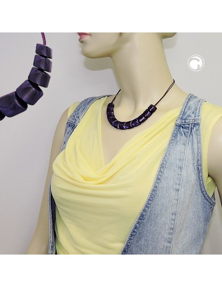 necklace slanted beads lilac-shining cord lilac