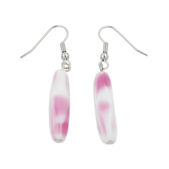 hook earrings glass bead white pink