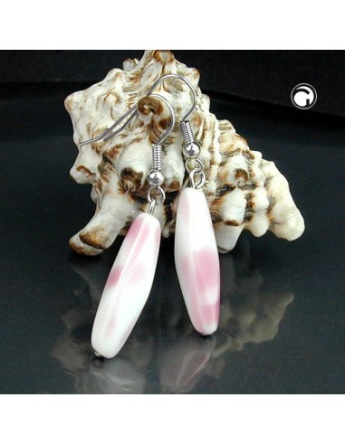 hook earrings glass bead white pink
