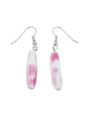 hook earrings glass bead white pink