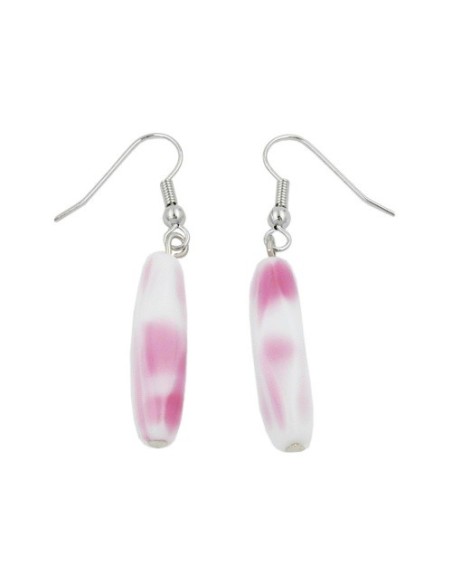 hook earrings glass bead white pink