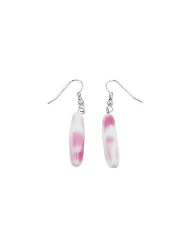 hook earrings glass bead white pink