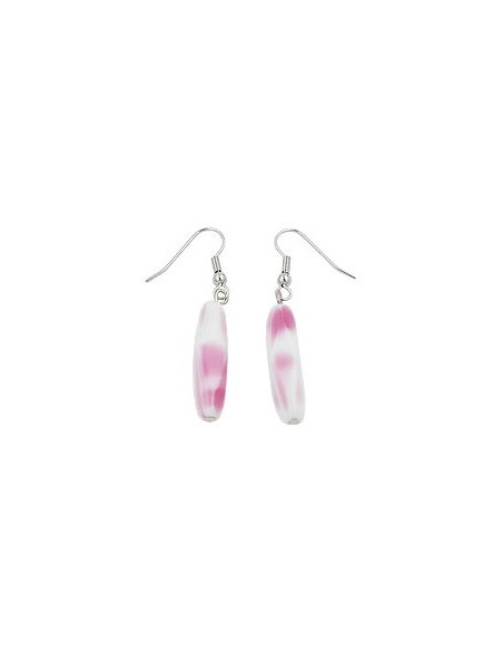 hook earrings glass bead white pink