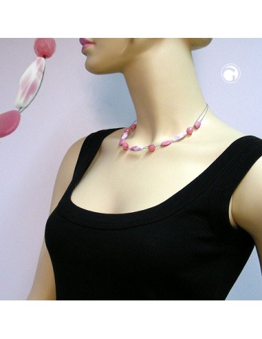 necklace glass beads pink 45cm