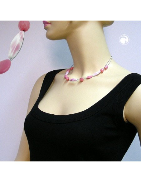 necklace glass beads pink 45cm
