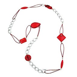 necklace red bead silver curb chain 100cm