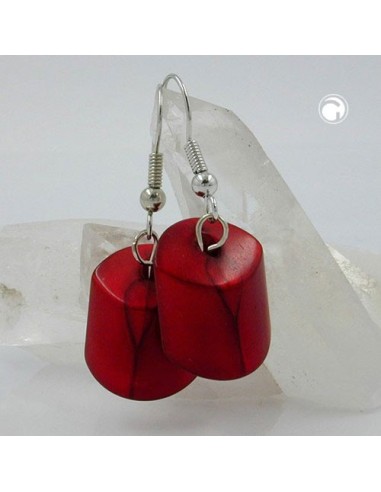 hook earrings slanted bead silky red
