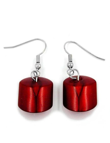 hook earrings slanted bead silky red