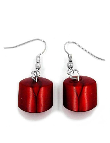 hook earrings slanted bead silky red