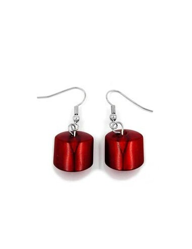 hook earrings slanted bead silky red
