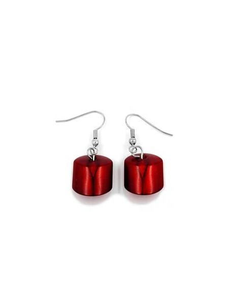 hook earrings slanted bead silky red