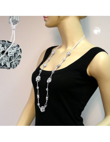 necklace flower bead grey-white 100cm