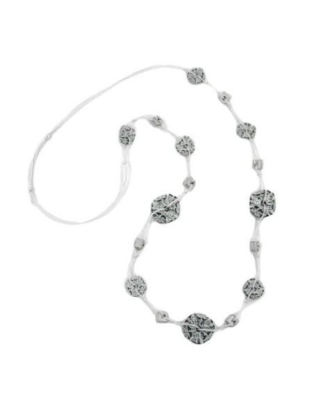 necklace flower bead grey-white 100cm
