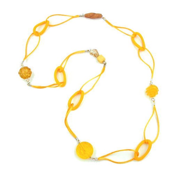 necklace silk-cord yellow bead 100cm