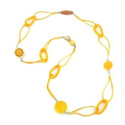 necklace silk-cord yellow bead 100cm