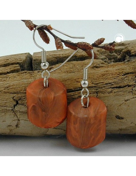 hook earrings slanted bead brown