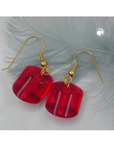 hook earrings red beads gold coloured