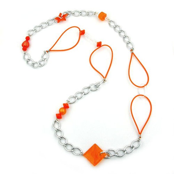 necklace beads orange-silver 100cm