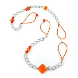 necklace beads orange-silver 100cm