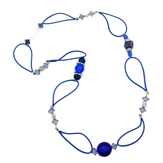 necklace blue beads blue chain 95cm