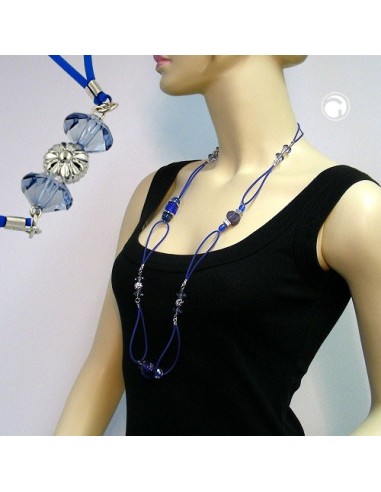 necklace blue beads blue chain 95cm